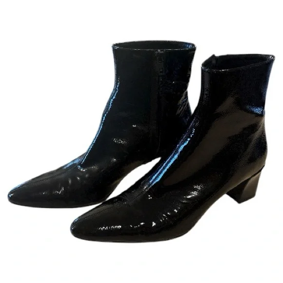 Vince Black Patent Italian Leather Ankle Boots- size 9 - Picture 3 of 9